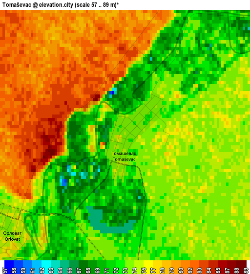 Tomaševac elevation map