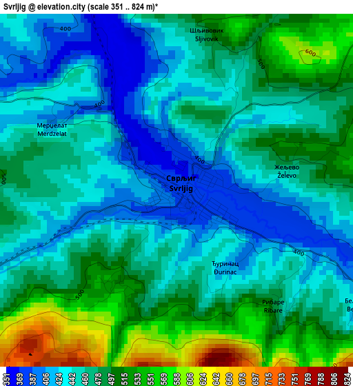 Svrljig elevation map