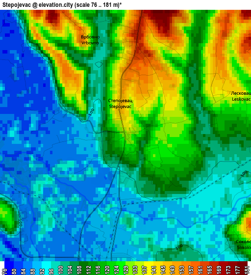 Stepojevac elevation map