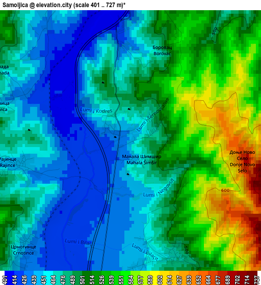 Samoljica elevation map