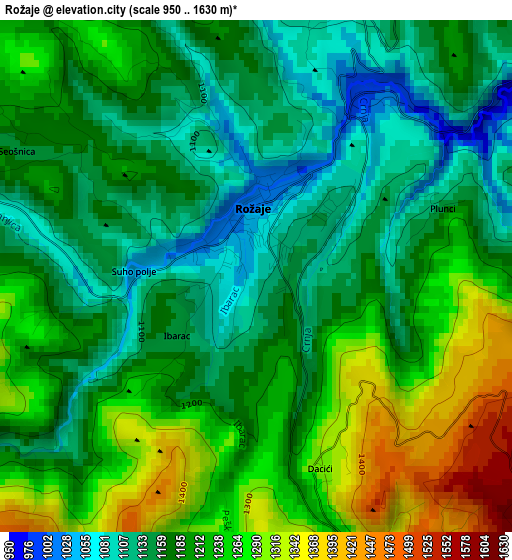 Rožaje elevation map