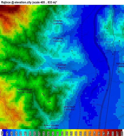 Rajince elevation map