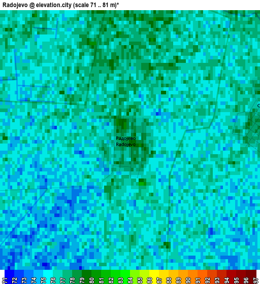 Radojevo elevation map