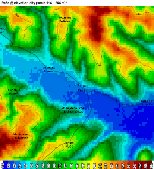 Rača elevation map