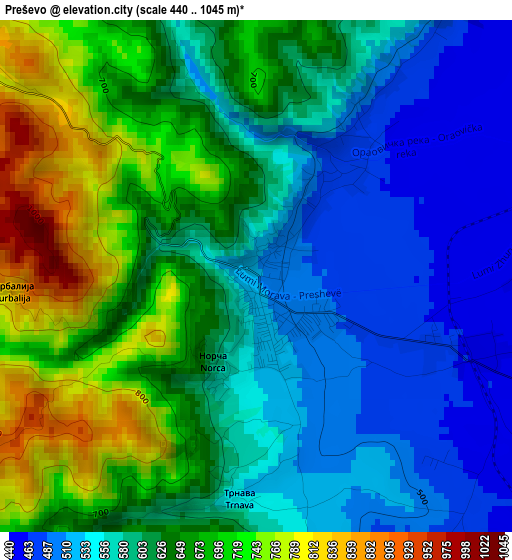 Preševo elevation map