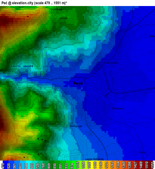 Peć elevation map