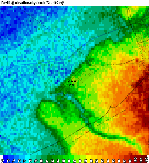 Pavliš elevation map