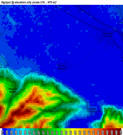 Ognjaci elevation map