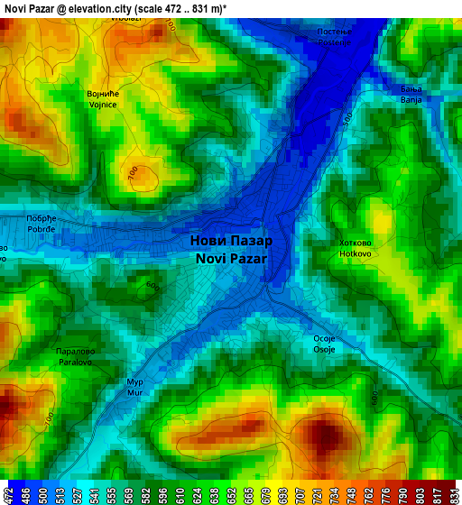 Novi Pazar elevation map