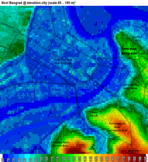 Novi Beograd elevation map