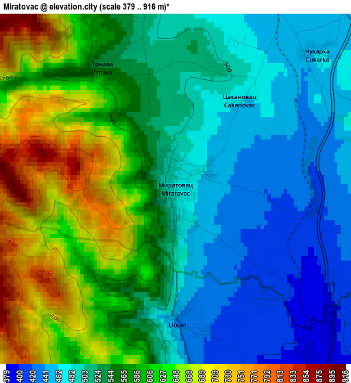 Miratovac elevation map