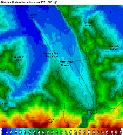 Mionica elevation map