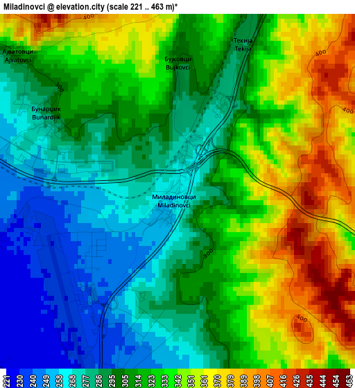 Miladinovci elevation map