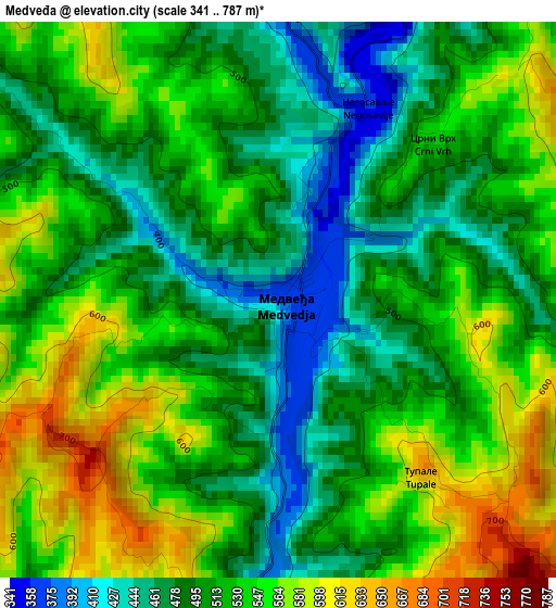 Medveđa elevation map