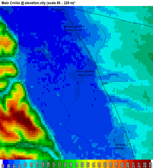 Malo Crniće elevation map