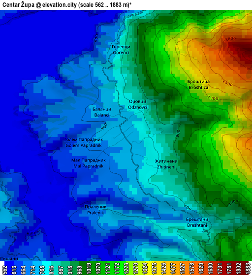 Centar Župa elevation map