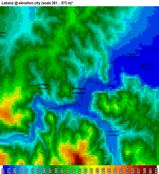 Lebane elevation map