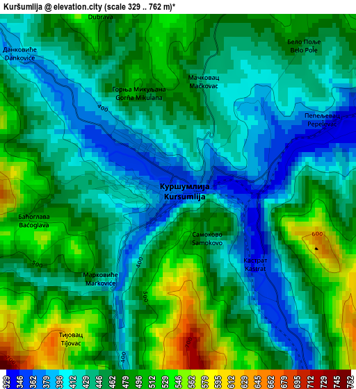 Kuršumlija elevation map