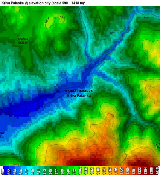Kriva Palanka elevation map