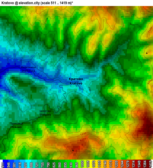 Kratovo elevation map