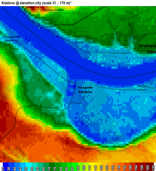 Kladovo elevation map