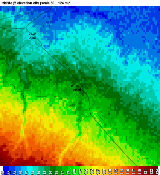 Izbište elevation map