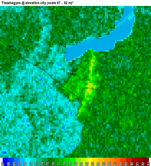 Tiszahegyes elevation map