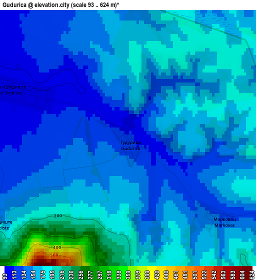 Gudurica elevation map