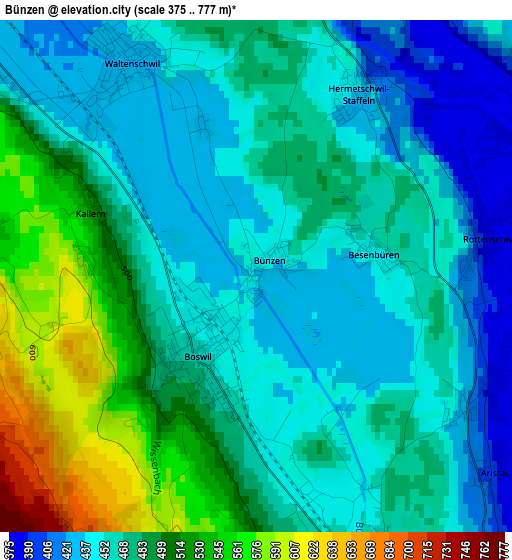 Bünzen elevation map