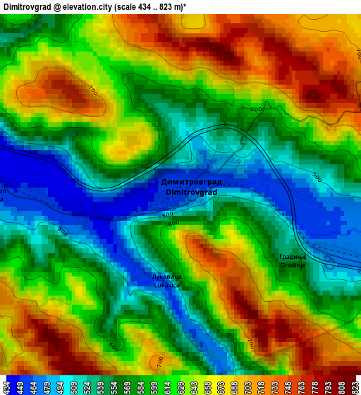 Dimitrovgrad elevation map