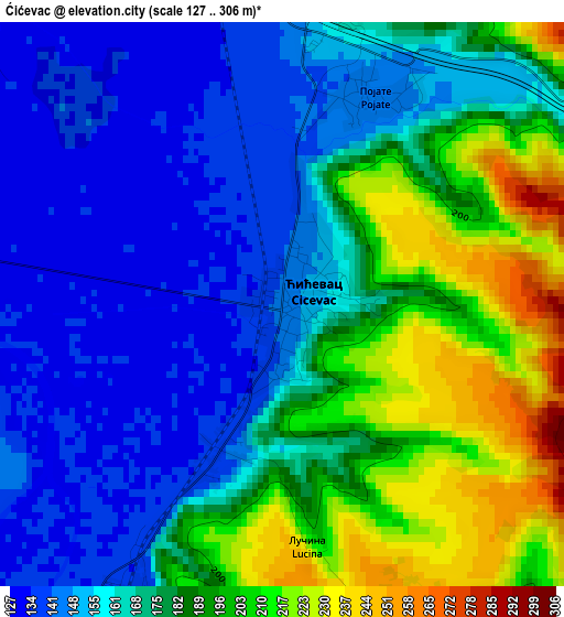 Ćićevac elevation map