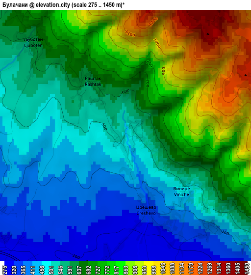 Булачани elevation map