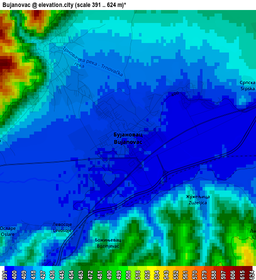 Bujanovac elevation map