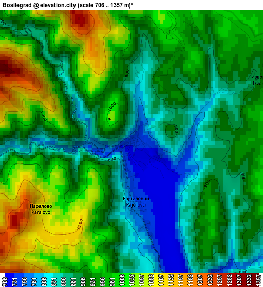 Bosilegrad elevation map