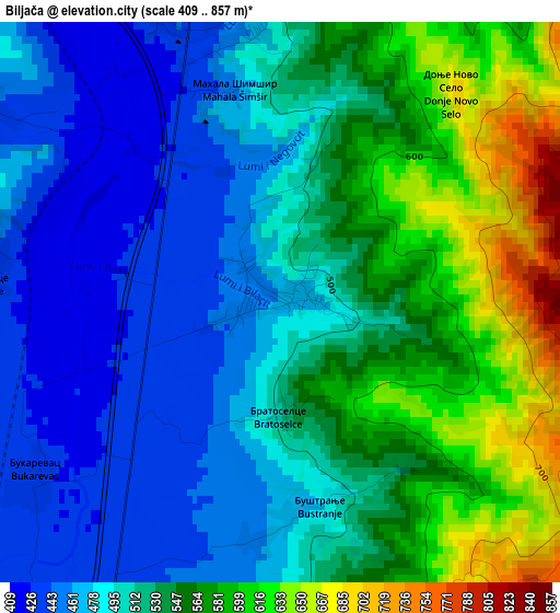 Biljača elevation map