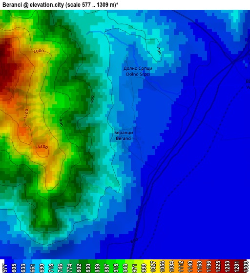 Beranci elevation map