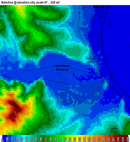 Batočina elevation map