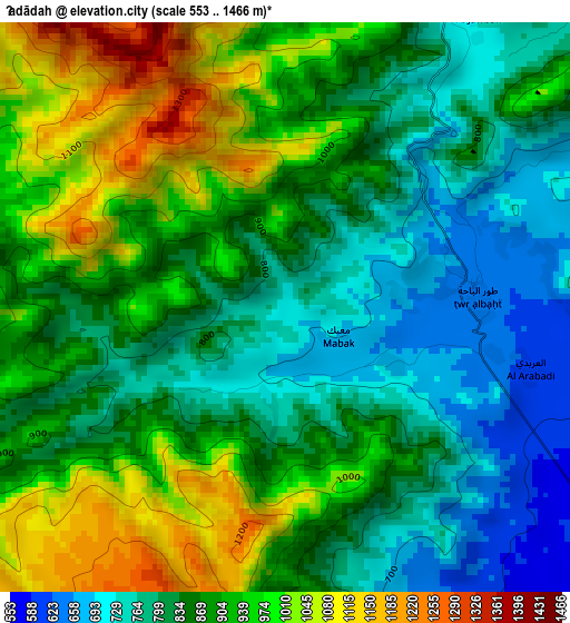 Ḩadādah elevation map