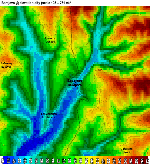 Barajevo elevation map