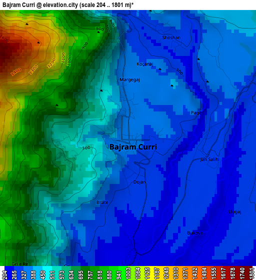 Bajram Curri elevation map