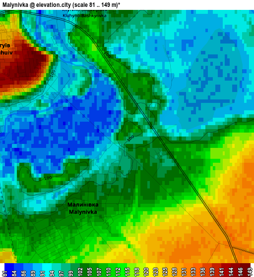 Malynivka elevation map