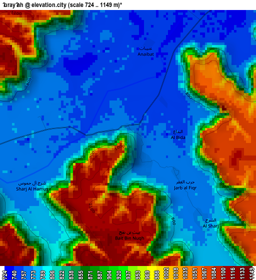 Ḩurayḑah elevation map