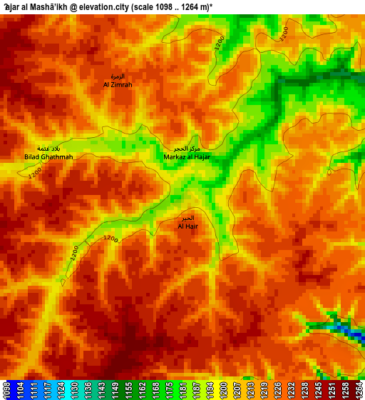 Ḩajar al Mashā’ikh elevation map