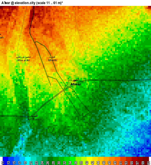 Aḩwar elevation map