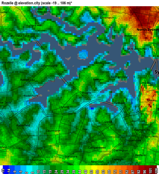 Rozelle elevation map