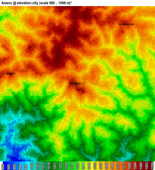 Amuru elevation map