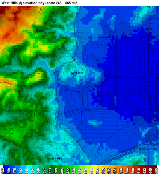 West Hills elevation map