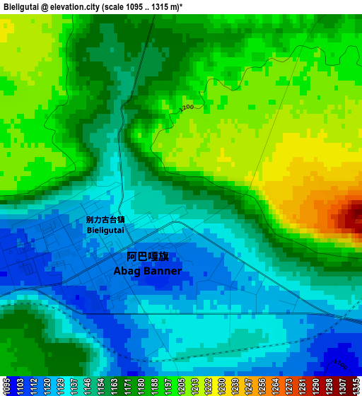 Bieligutai elevation map