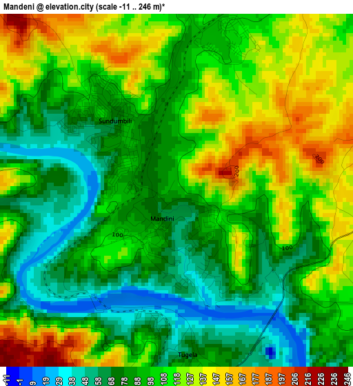 Mandeni elevation map