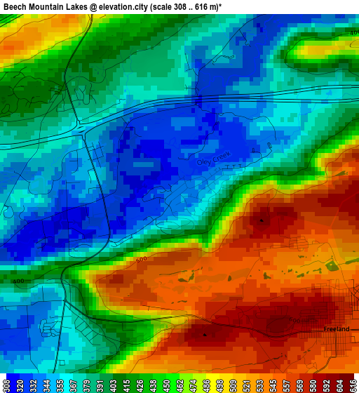 Beech Mountain Lakes elevation map